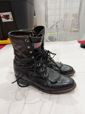 Justin Boots Black Leather Combat Moto Boots